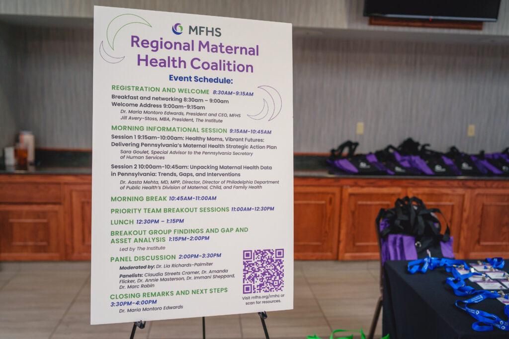 Regional Maternal Health Coalition Educational Seminar agenda signage